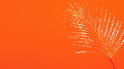 Orange backdrop with translucent tropical leaf