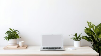 Fototapeta premium minimalist lap top on desk