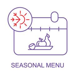 Vector icon for Seasonal Specials. Illustration showcasing time-specific food choices with a calendar design.