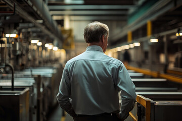 Fototapeta premium Factory manager overseeing industrial production line in modern manufacturing facility