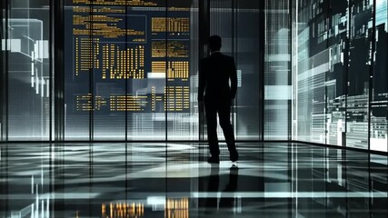 Businessman Contemplating Cityscape At Night In Modern Office - Powered by Adobe