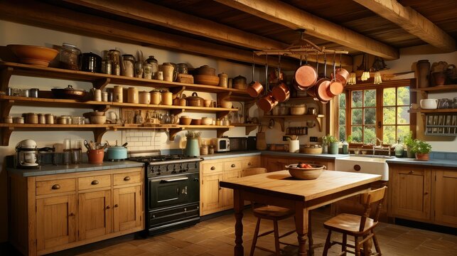 beams rustic country kitchen