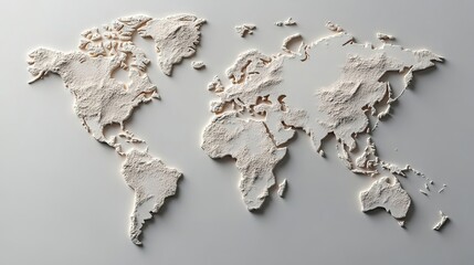 A map of the world made out of sand on a wall