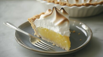 A Slice of Freshly Made Lemon Meringue Pie with a Fork