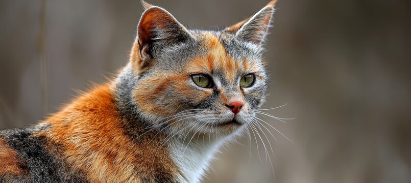 Intense Gaze of a Calico Cat Close-up Portrait Capturing Feline Beauty and Curiosity