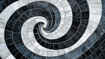 Naklejka premium Abstract Spiral Waves with Metallic Silver and Black Contrast