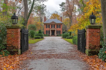 Fototapeten Charming brick house surrounded by autumn foliage © Lubos Chlubny
