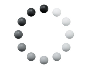 3d loading sign or waiting symbol in the form of a circle with balls. Black and white colors. Stock vector illustration on isolated background.