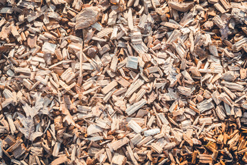 Close-up of torn wood and raw materials. Wood shavings.