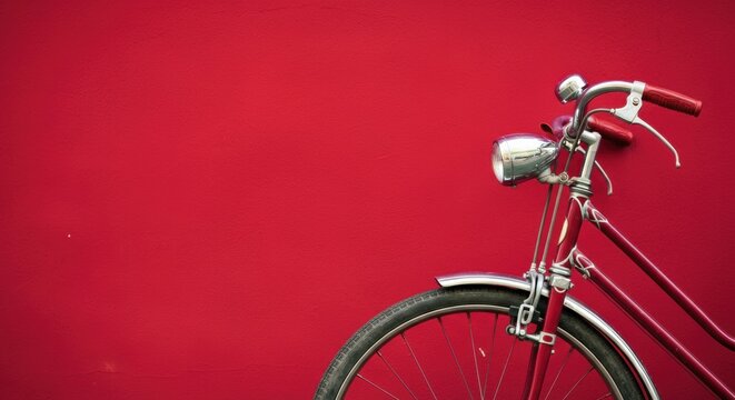 Vintage bicycle against a vibrant red wall, showcasing classic design