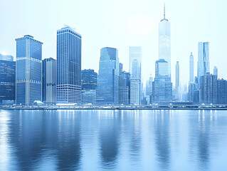 Fototapeta premium Cityscape Illustration: Modern Skyline Reflection