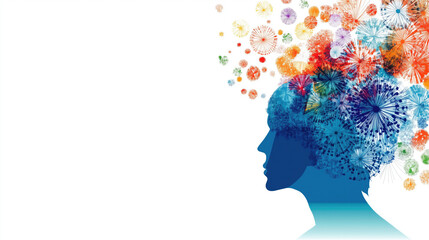 Silhouette of colorful creative mind with abstract floral patterns