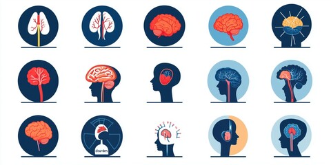 Illustration of brain anatomy and mental health concept with diverse designs