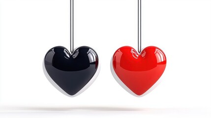 Two colorful hearts, one red and one black, symbolizing love and contrast., Valentine's Day