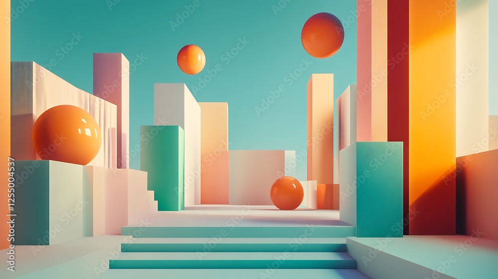 Aufkleber abstract colorful architectural scene with geometric shapes