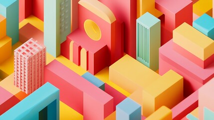 Abstract city, colorful, geometric shapes, 3D rendering, background