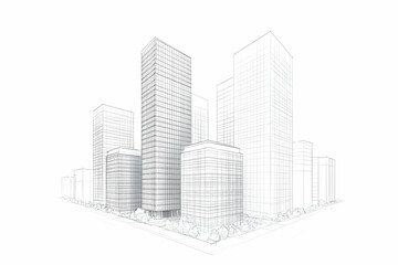3D Wireframe Cityscape Illustration