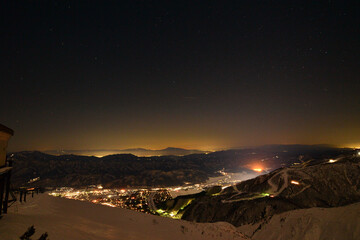北アルプス八方尾根から望む冬の夜景