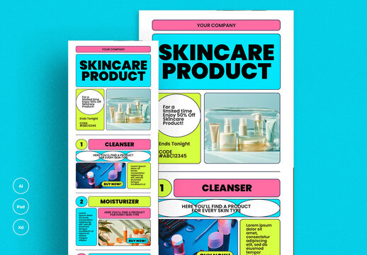 Cyan Pink Bold Bright Skincare Product Newsletter