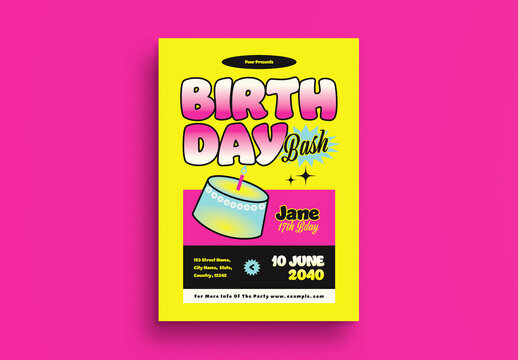 Green Bold & Bright Color Birthday Bash Flyer Layout