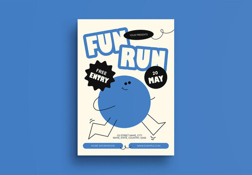 Blue and Beige Quirky Illustration Fun Run Flyer Layout