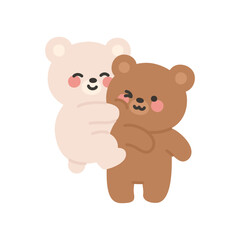 Korean Couple Bears Cartoon Jumping into a Hug with Joyful Expressions
