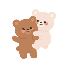 Korean Couple Bears Cartoon Playfully Jumping and Hugging with Smiles
