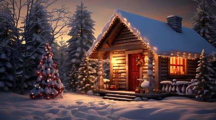 decorated christmas tree in woods