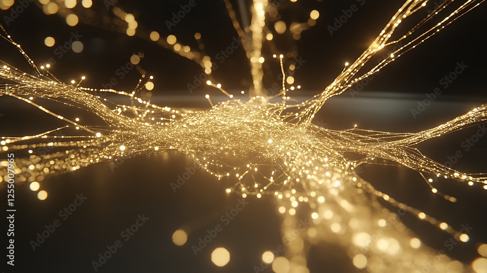 Poster golden neural network interconnected nodes data flow technology abstract image digital connectivity