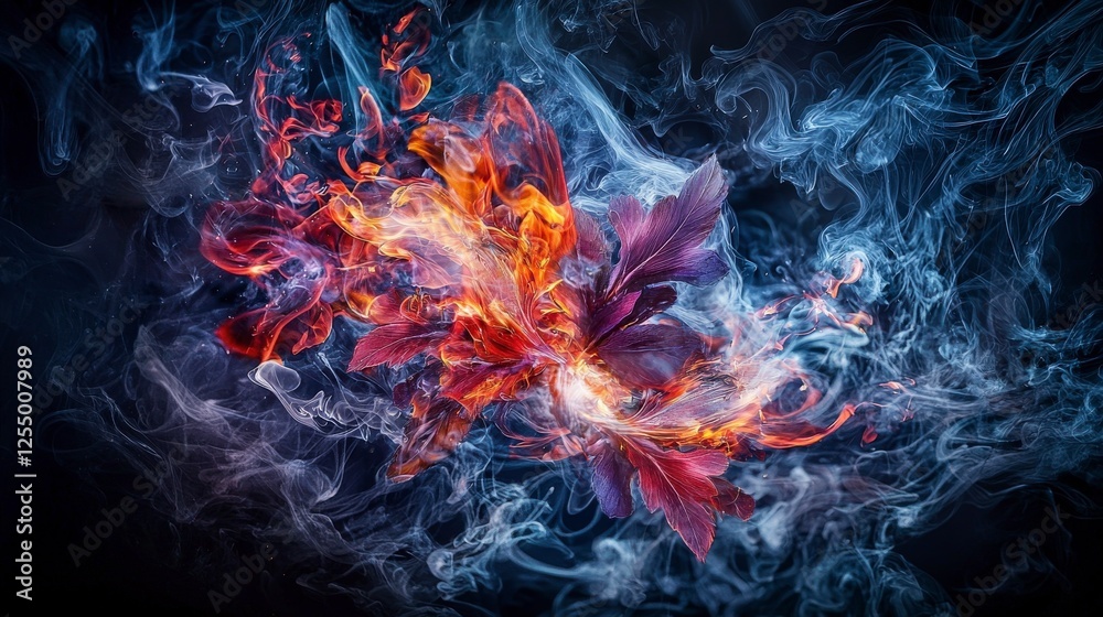 Poster dynamic fire dance with flickering flames and tendrils abstract art dark background digital creation