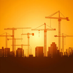 Sunset Construction Illustration Urban Skyline
