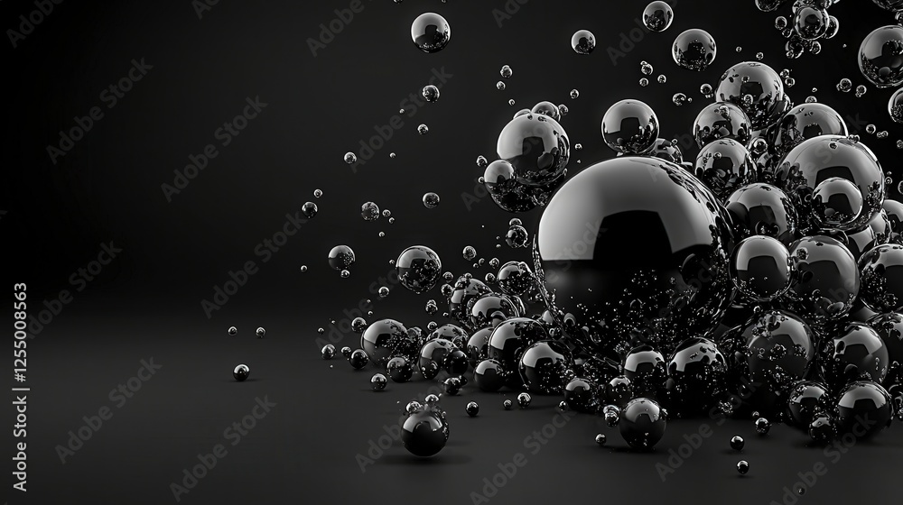 Poster dynamic black and white monochromatic composition of spheres abstract art studio close-up visual har