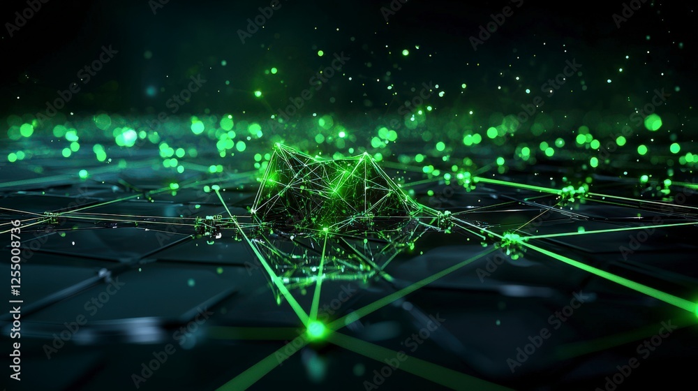 Leinwandbilder Neon green abstract environment futuristic digital art with intersecting glowing lines and grid structure