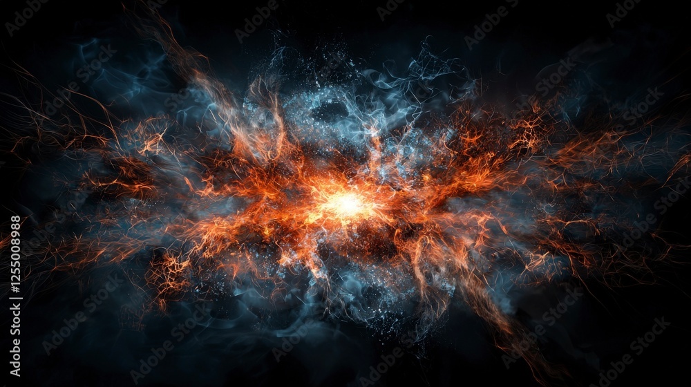 Aufkleber Radiating energy explosion cosmic space digital art dark environment abstract viewpoint dynamic concept