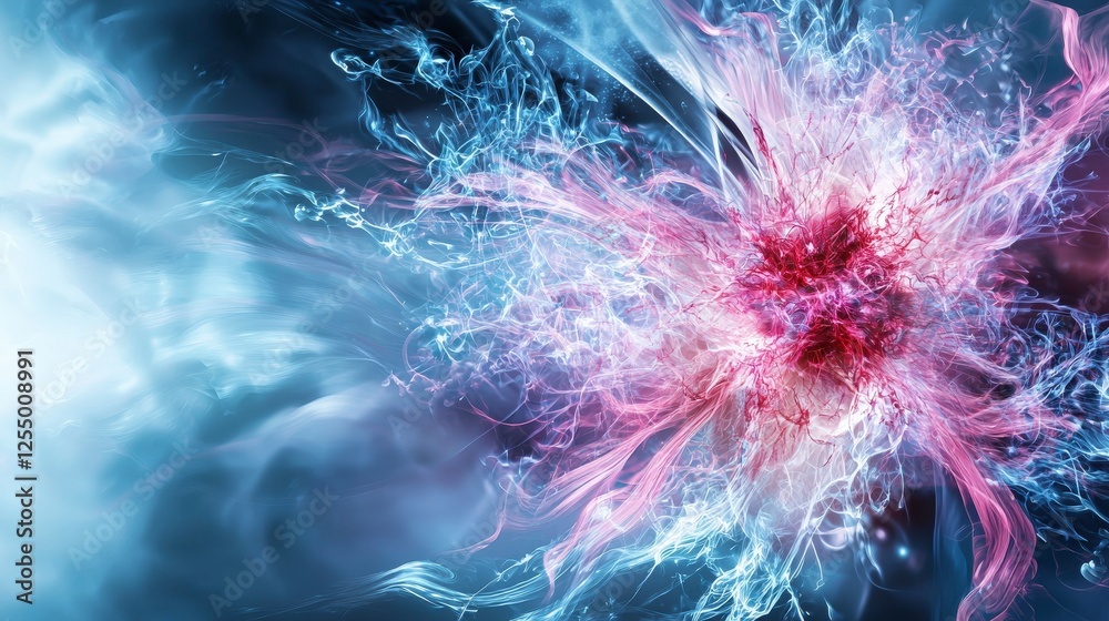 Poster radiating lines of energy emanating from central burst digital artwork abstract space vibrant colors