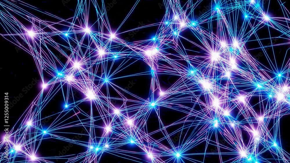 Fototapete Glowing neural connections transmitting signals, creating a futuristic and microscopic sci-fi atmosphere