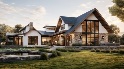 Obraz premium stone modern farmhouse house