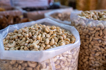 Bags of cashew nuts to sell at a local thai market
