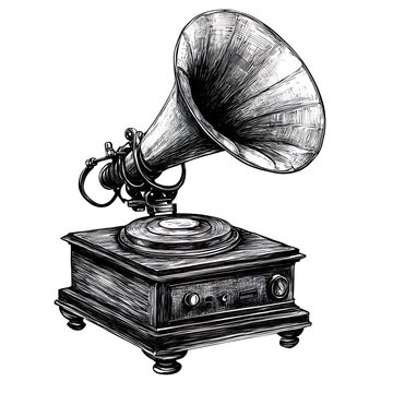 vintage gramophone black and white drawing clip art preview
