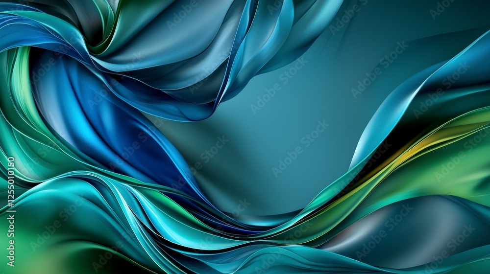 Poster fluid blue waves abstract design digital art modern aesthetic close-up view smooth geometric curves