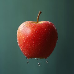 Juicy Red Apple with Water Droplets