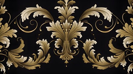 Elegant Gold Baroque Damask Pattern Ornate Floral Design Luxury Background Texture