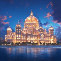 Grand Eastern Palace Amidst Tranquil Waters A Symbol of Heritage and Architectural Brilliance