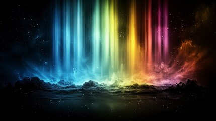 Obraz premium Ethereal aurora lights dance over cosmic clouds night sky digital artwork colorful atmosphere wide angle inspiration