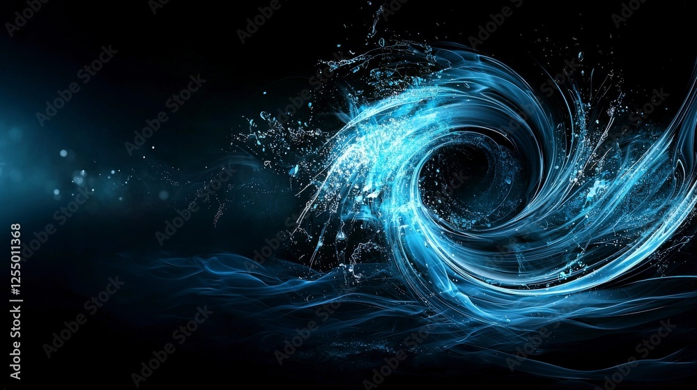Poster dynamic water spiral splash abstract design digital art dark background close-up fluid motion concep