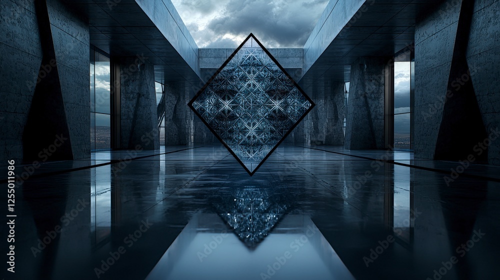 Poster symmetrical geometric shapes in a modern architectural space futuristic design abstract art balanced