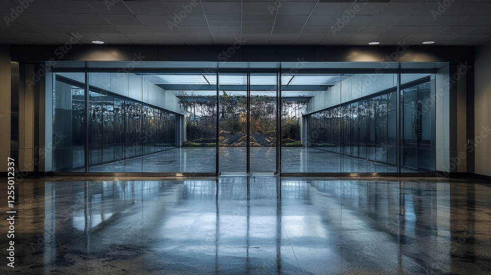 Poster modern architecture's unbalanced design minimalist glass environments and aesthetic concepts in urba