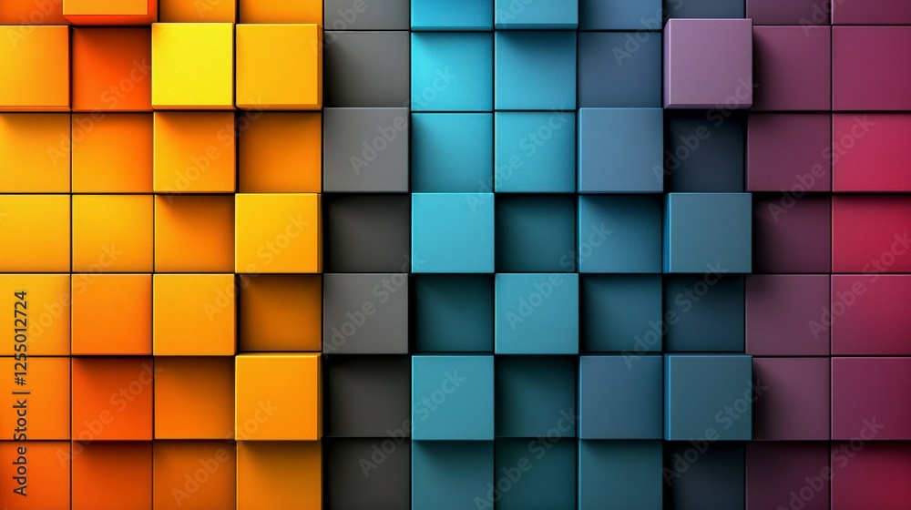 Poster Vivid three-dimensional colorful blocks modern design studio digital art abstract environment eye-level viewpoint