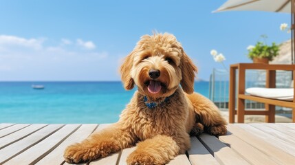 beach golden doodle dogs