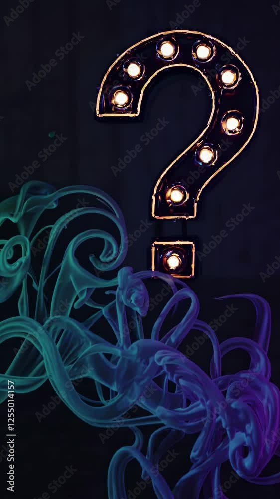 Aufkleber glowing fiery question mark pulsating with energy, surrounded by swirling blue and red smoke in a my